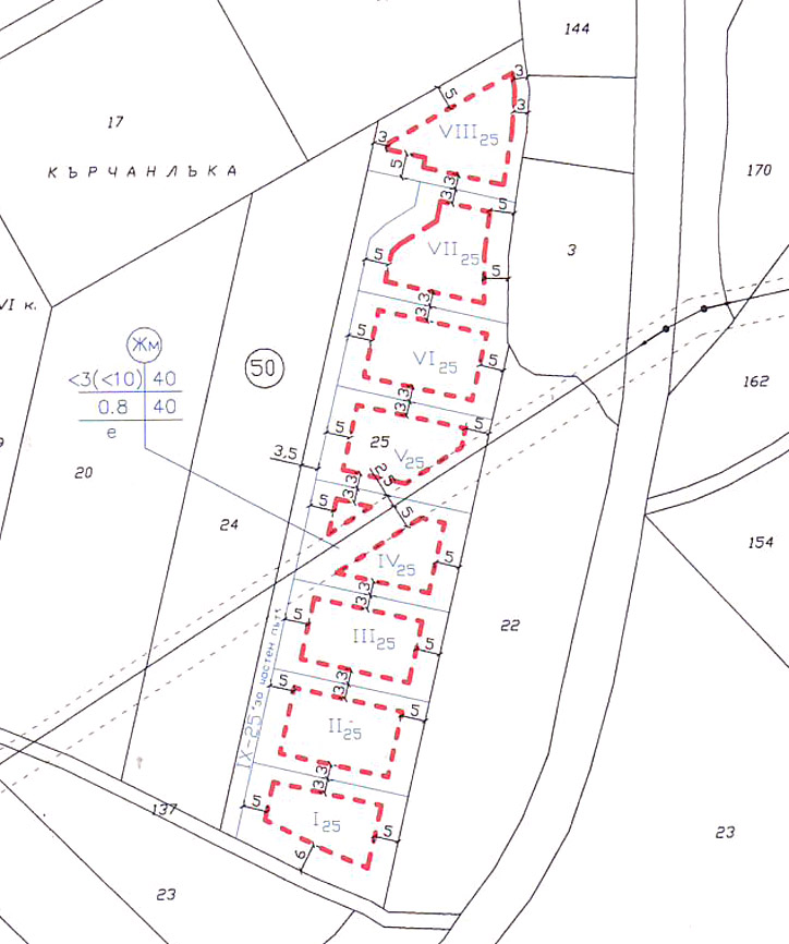 Осеново недвижими имоти: Този парцел Осеново е регулирана. Има 8 парцел от 612 to 678 KVM. Парцелът номер е: 50025.